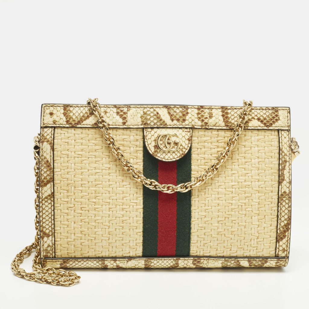 Gucci Ophidia Medium Cream Raffia and Python Shoulder Bag Gucci Ophidia Medium Cream Raffia and Python Shoulder Bag