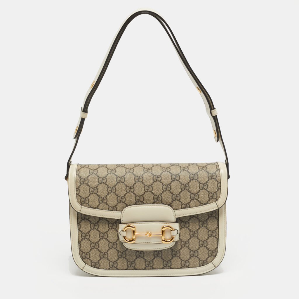 Gucci Horsebit 1955 Medium White/Beige GG Supreme Canvas Flap Shoulder Bag Gucci Horsebit 1955 Medium White/Beige GG Supreme Canvas Flap Shoulder Bag