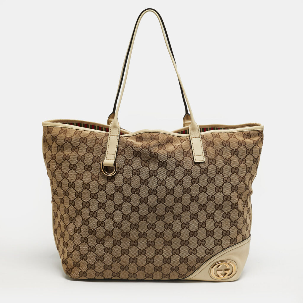 Gucci Britt Beige/Off White GG Canvas and Leather Tote Gucci Britt Beige/Off White GG Canvas and Leather Tote