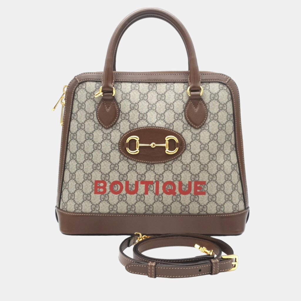 Gucci Brown GG Canvas 1955 Horsebit Medium Top Handle Bag Gucci Brown GG Canvas 1955 Horsebit Medium Top Handle Bag