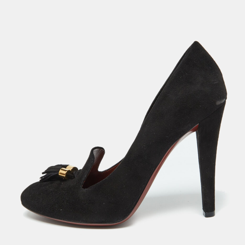 Gucci Black Suede Mischa Tassel Moccasin Pumps Size 39