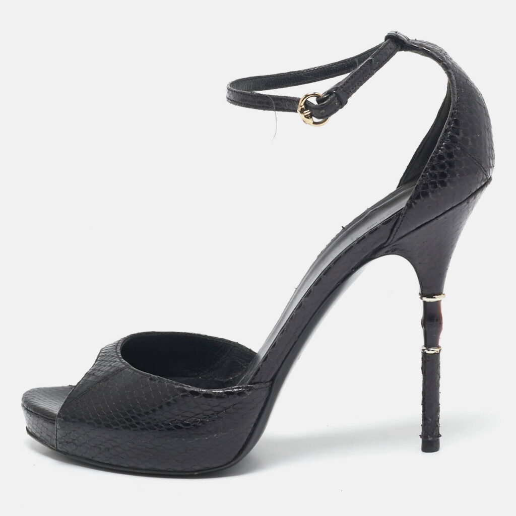 Gucci Black Snakeskin Leather Ankle Strap Sandals Size 39
