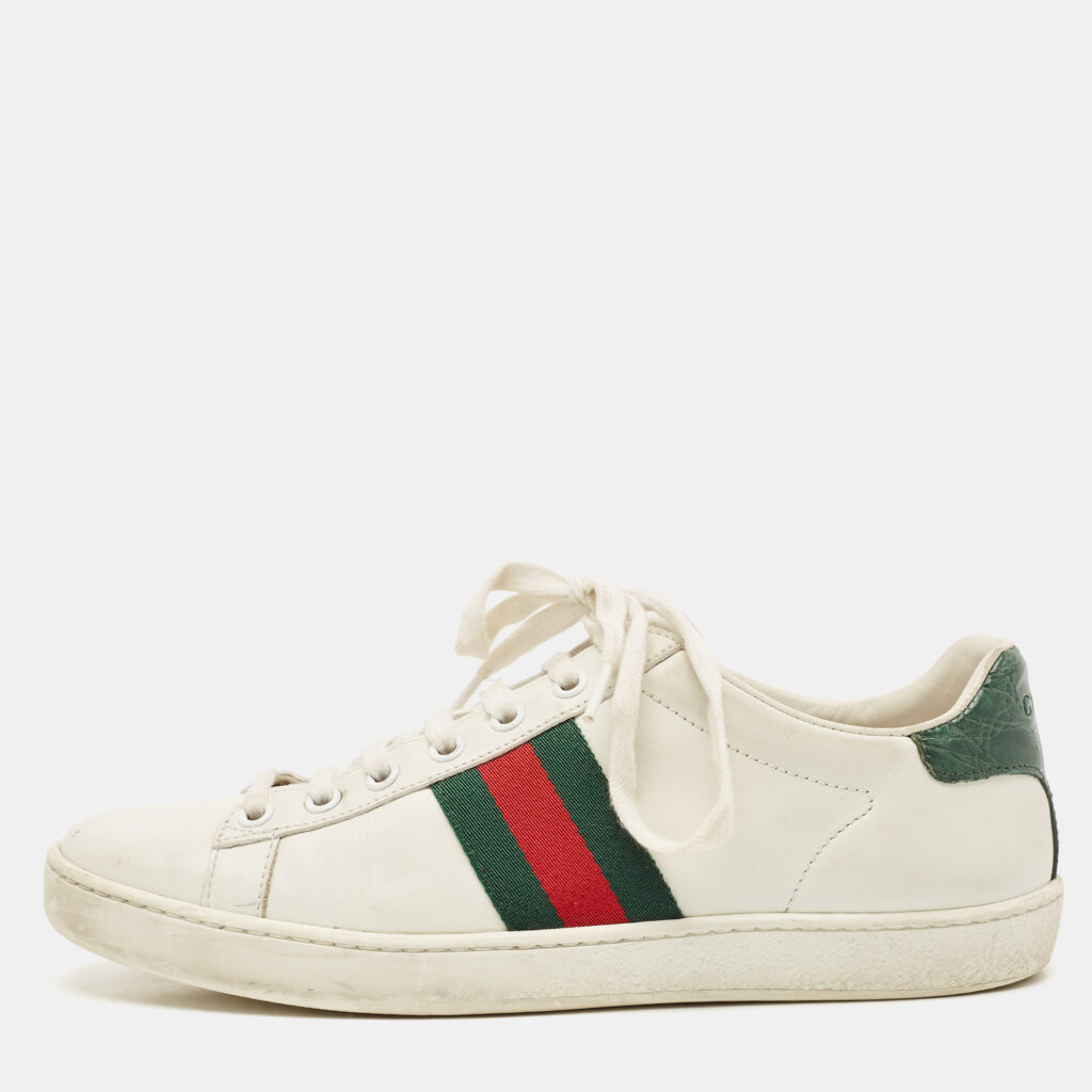 Gucci White Leather Web Ace Sneakers Size 38