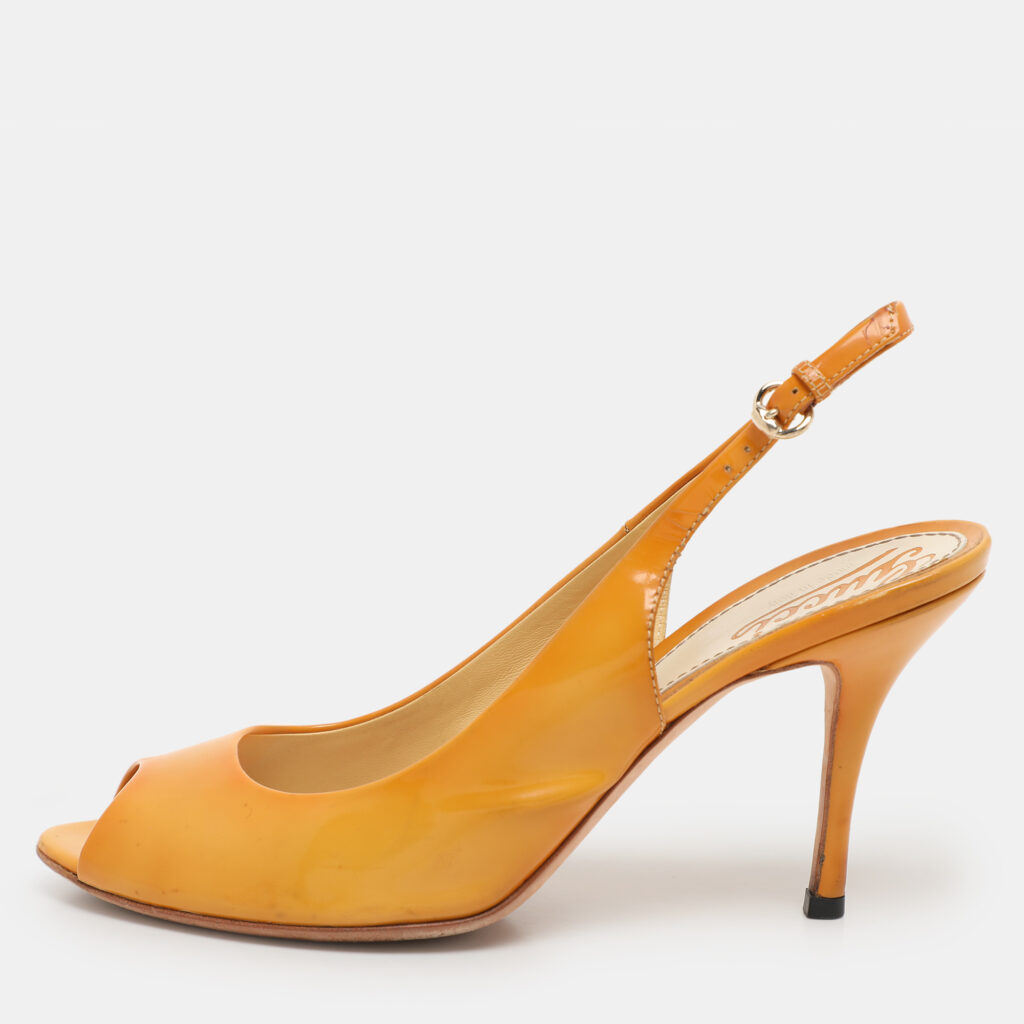 Gucci Yellow Patent Leather Peep Toe Slingback Pumps Size 37 Gucci Yellow Patent Leather Peep Toe Slingback Pumps Size 37