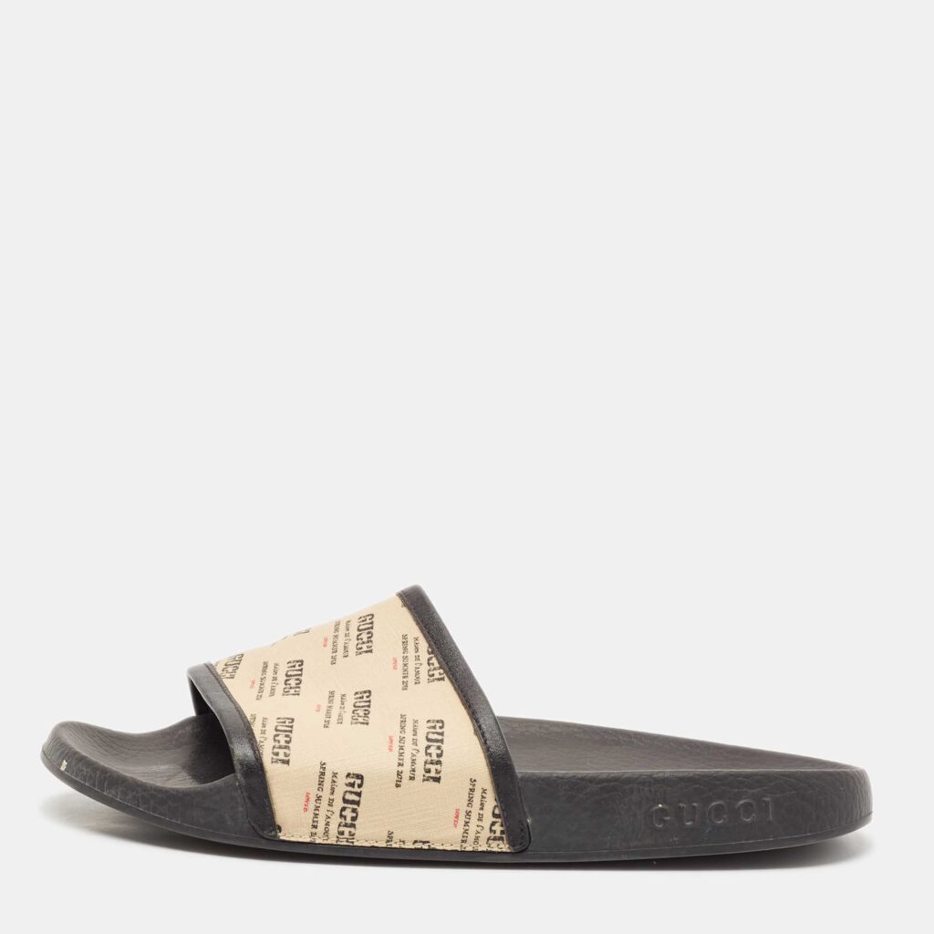 Gucci Cream/Black Canvas and Leather Flat Sandals Size 41 Gucci Cream/Black Canvas and Leather Flat Sandals Size 41