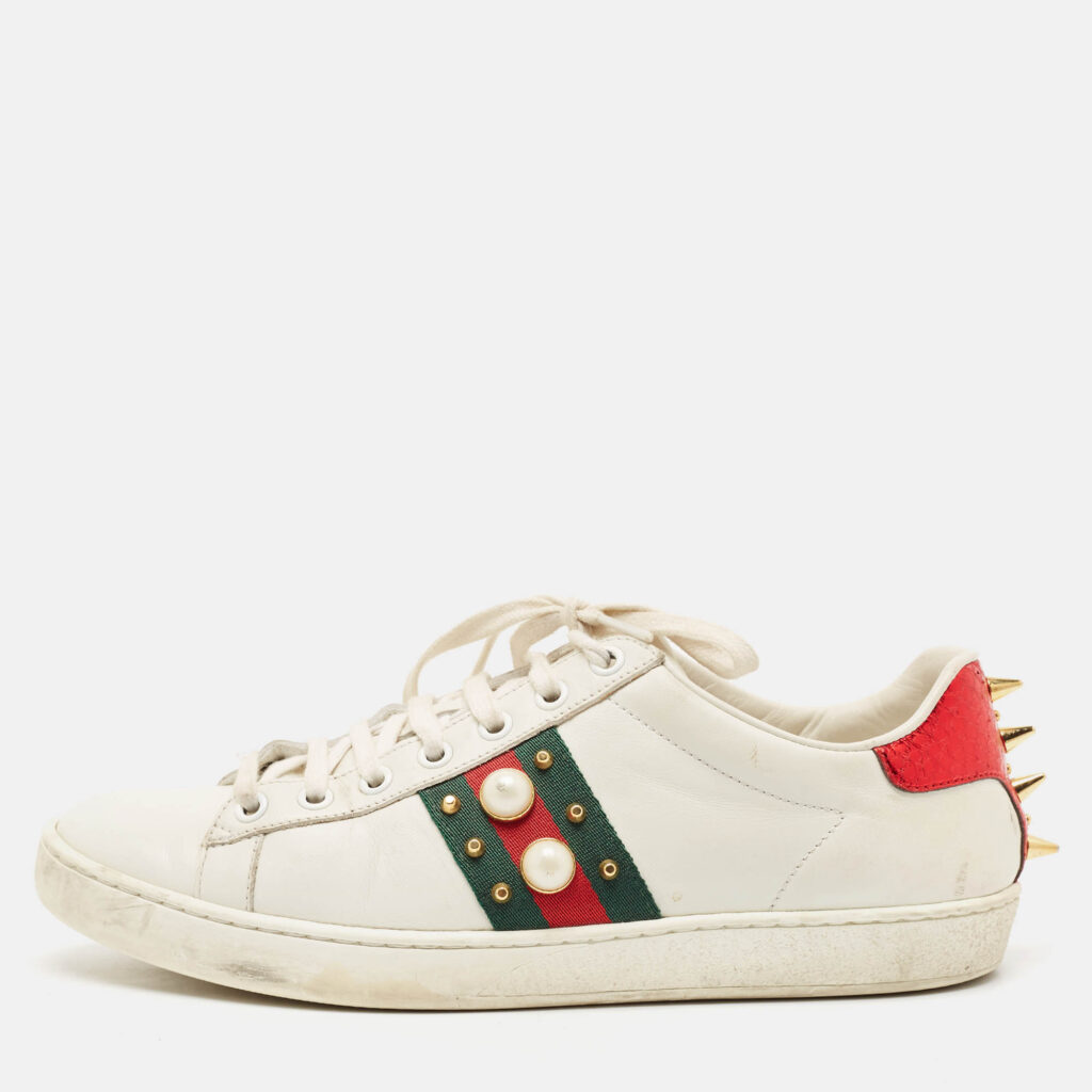 Gucci White Leather and Python Embossed Ace Lace Up Sneakers Size 38.5 Gucci White Leather and Python Embossed Ace Lace Up Sneakers Size 38.5