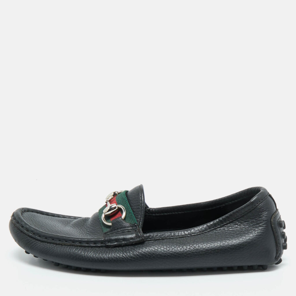 Gucci Black Leather Horsebit Web Loafers Size 35 Gucci Black Leather Horsebit Web Loafers Size 35