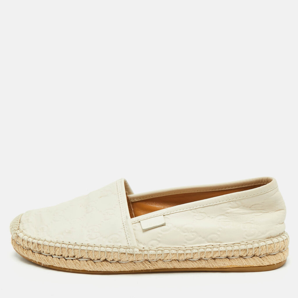Gucci Cream GG Leather Slip On Espadrille Flats Size 38.5 Gucci Cream GG Leather Slip On Espadrille Flats Size 38.5