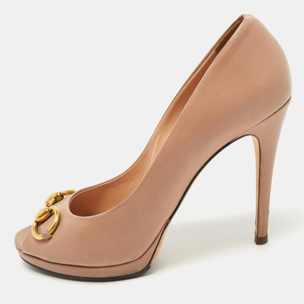 Gucci Dusty Pink Leather Horsebit Peep Toe Pumps Size 40 Gucci Dusty Pink Leather Horsebit Peep Toe Pumps Size 40