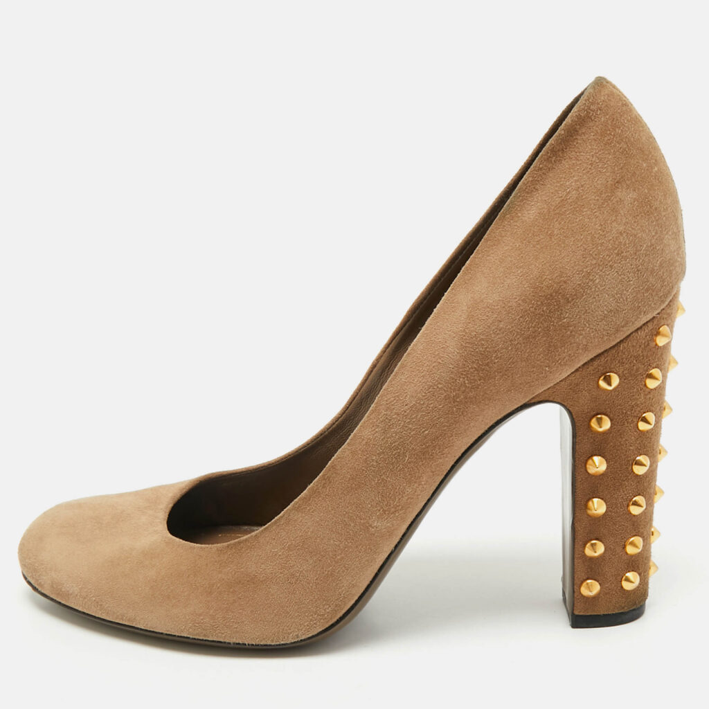Gucci Brown Suede Jacqueline Studded Block Heel Pumps Size 39 Gucci Brown Suede Jacqueline Studded Block Heel Pumps Size 39