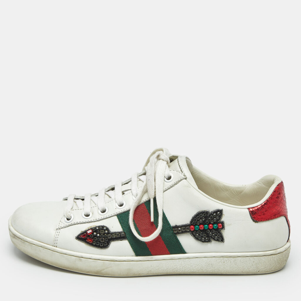 Gucci White Leather Arrow Embellished Web Ace Low Top Sneakers Size 37 Gucci White Leather Arrow Embellished Web Ace Low Top Sneakers Size 37