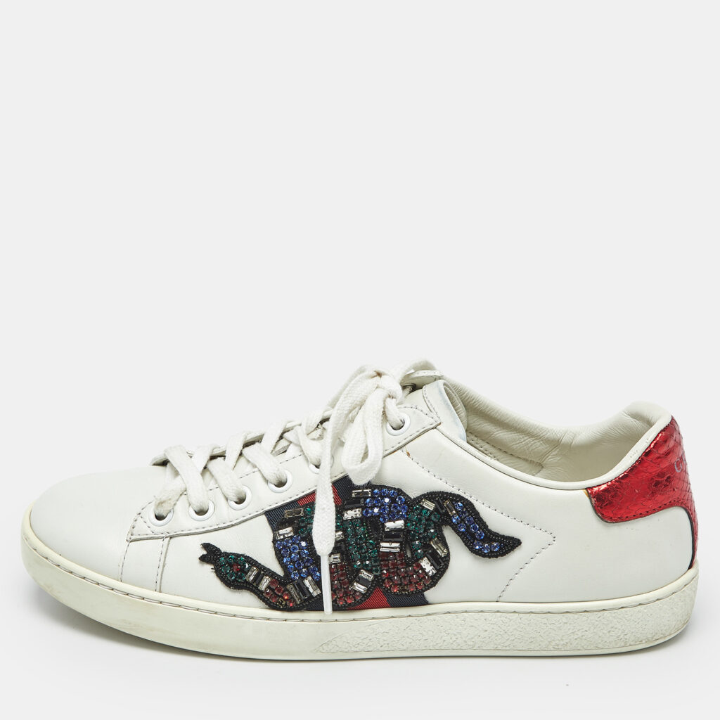 Gucci White Leather Snake Embellished Web Ace Low Top Sneakers Size 36 Gucci White Leather Snake Embellished Web Ace Low Top Sneakers Size 36