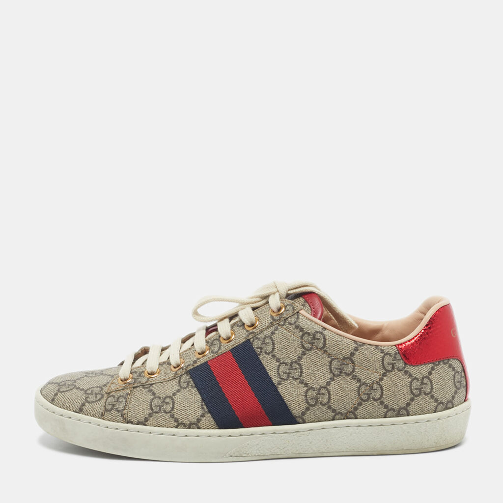 Gucci Red/Beige GG Canvas Ace Low Top Sneakers Size 36.5 Gucci Red/Beige GG Canvas Ace Low Top Sneakers Size 36.5