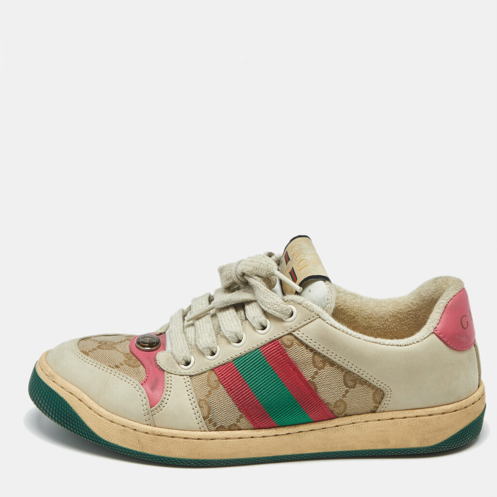 Gucci Multicolor Nubuck Leather and GG Canvas Screener Sneakers Size 37.5
