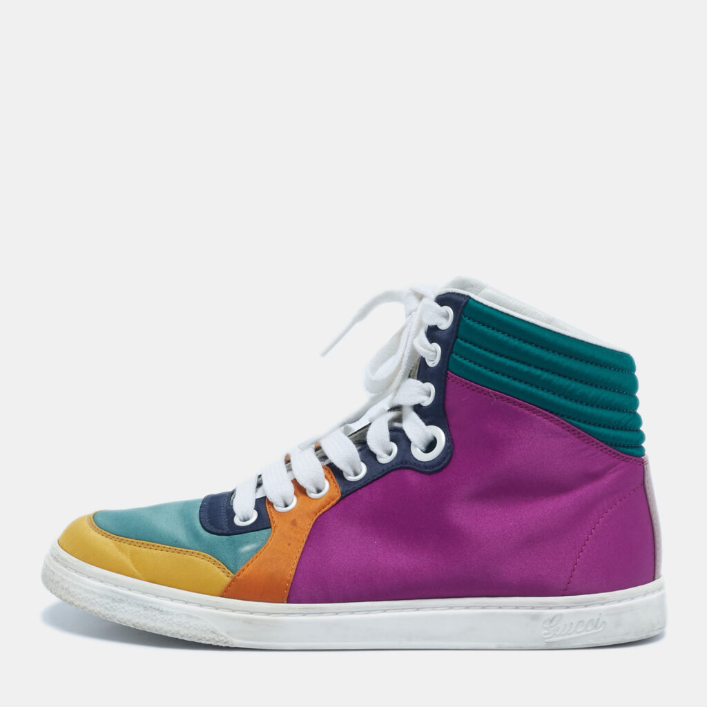 Gucci Multicolor Satin Coda High Top Sneakers Size 35