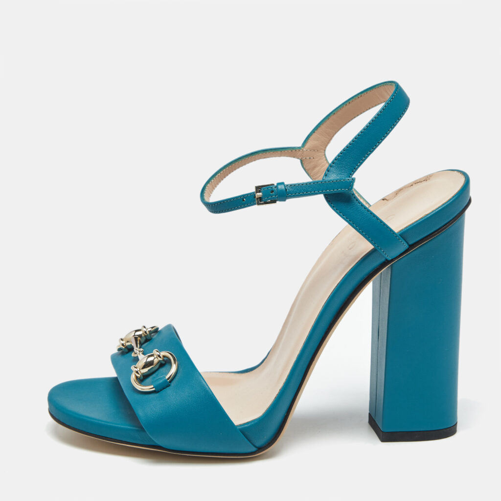 Gucci Blue Leather Horsebit Ankle Strap Sandals Size 37.5 Gucci Blue Leather Horsebit Ankle Strap Sandals Size 37.5