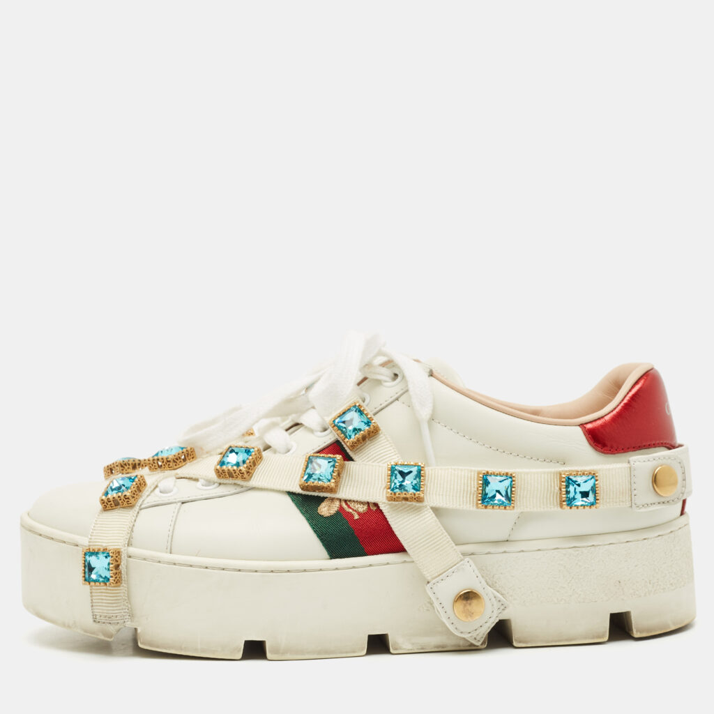 Gucci White Leather Flashtrek Chunky Low Top Sneakers Size 38