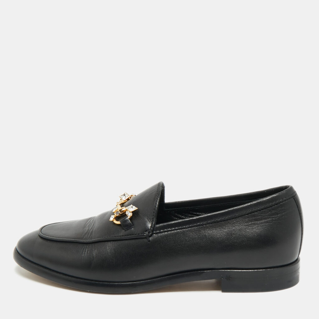 Gucci Black Leather Jordaan Crystal Embellished Loafers Size 35 Gucci Black Leather Jordaan Crystal Embellished Loafers Size 35