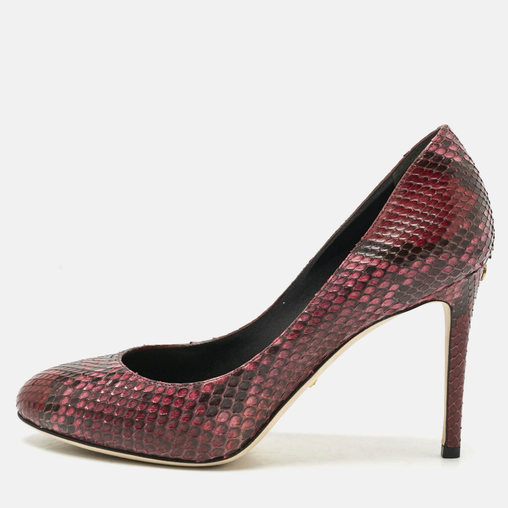 luxury-women-gucci-used-shoes-p1186081-010.jpg Gucci Two Tone Python Leather Round Toe Pumps Size 38.5