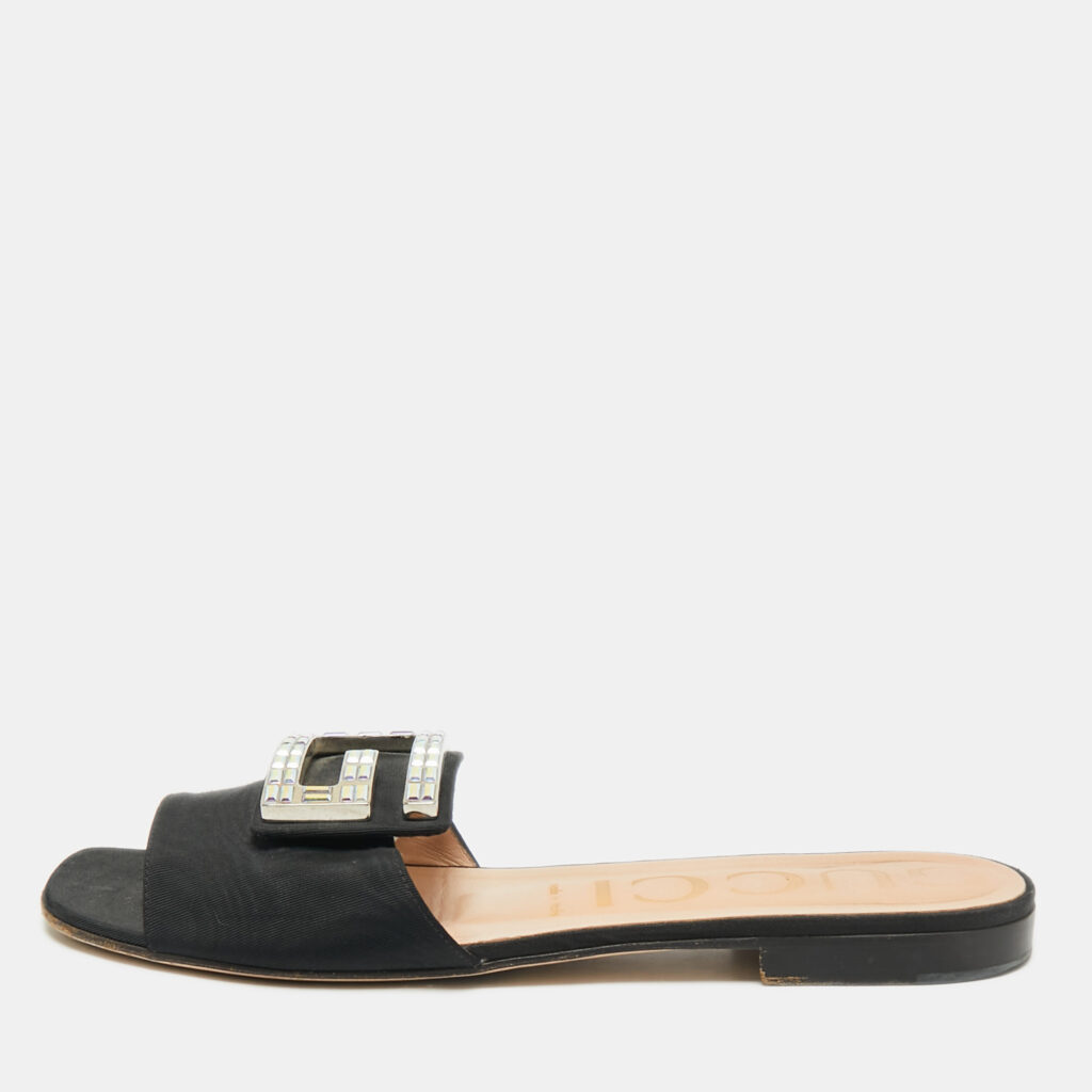 Gucci Black Canvas Crystal G Flat Sandals Size 39 Gucci Black Canvas Crystal G Flat Sandals Size 39