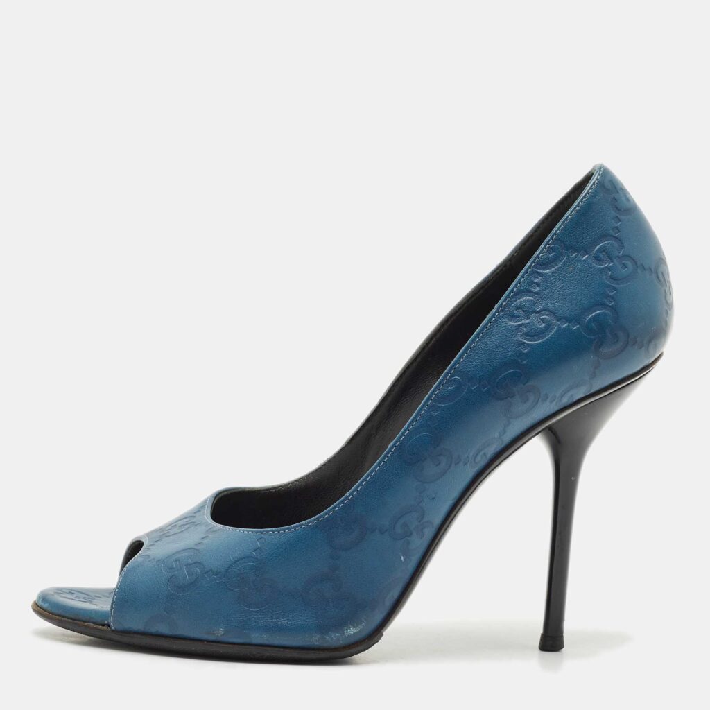 Gucci Blue Guccissima Leather Peep Toe Pumps Size 36 Gucci Blue Guccissima Leather Peep Toe Pumps Size 36