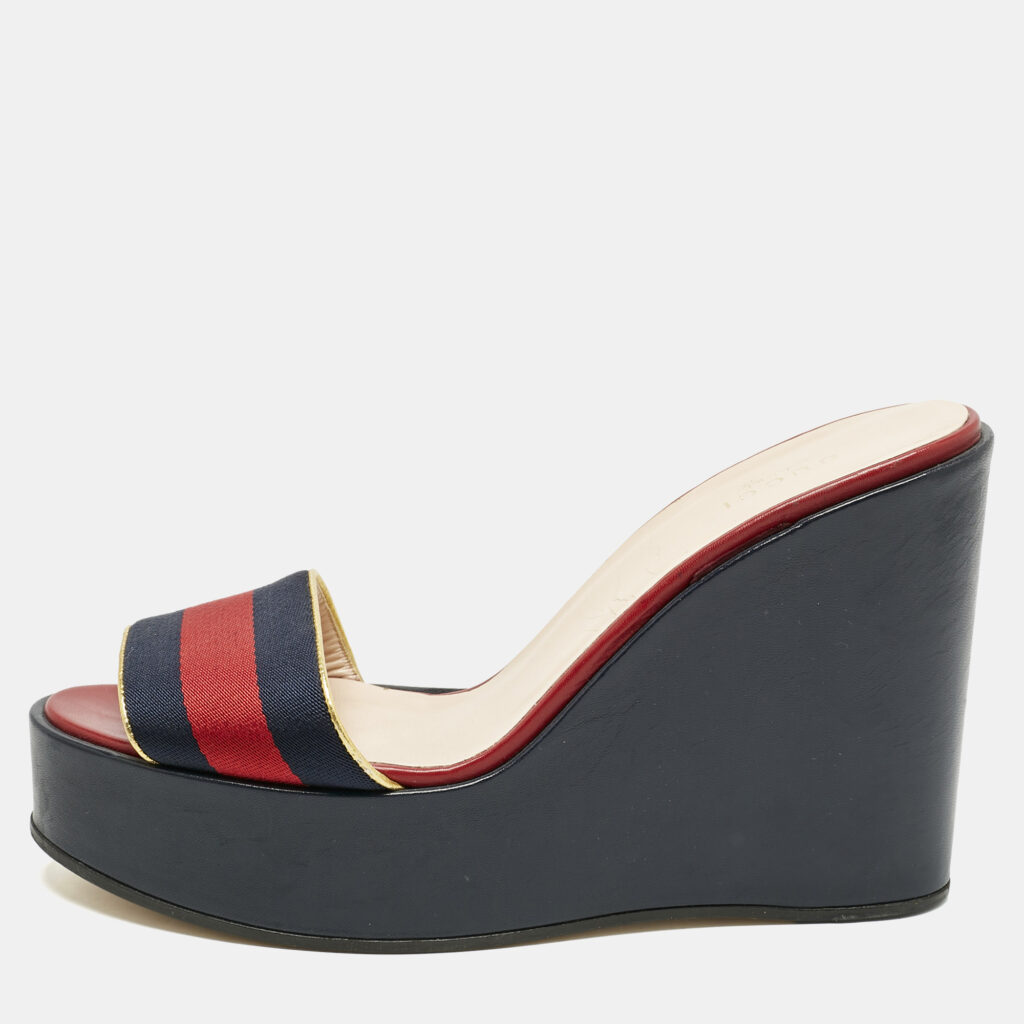 Gucci Multicolor GG Canvas and Leather Wedge Sandals Size 39.5 Gucci Multicolor GG Canvas and Leather Wedge Sandals Size 39.5