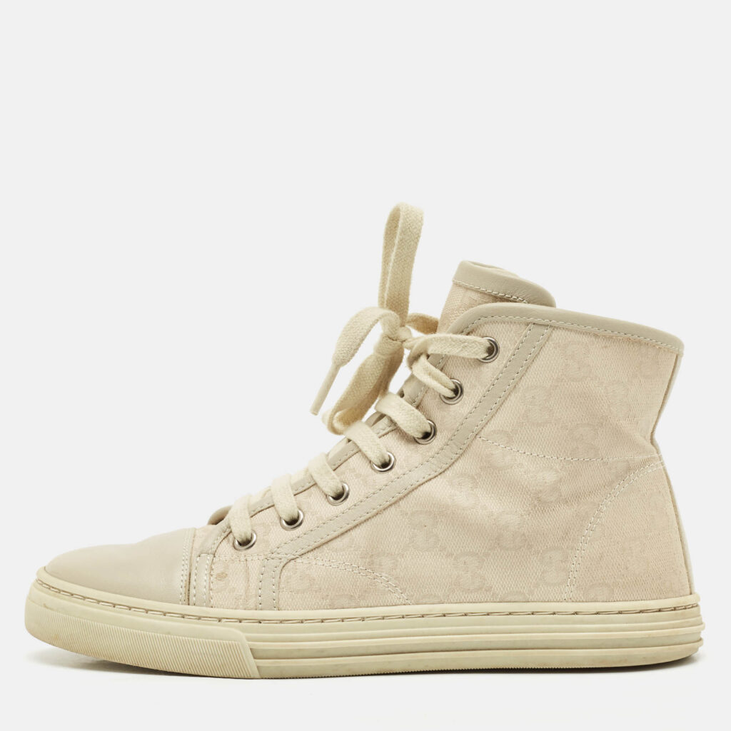 luxury-women-gucci-used-shoes-p1189278-010-1.jpg Gucci Grey GG Canvas and Leather High Top Sneakers Size 36