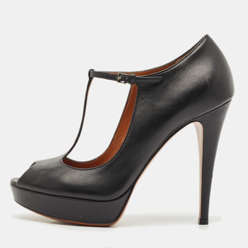 Gucci Black Leather Betty T-Strap Platform Pumps Size 38.5 Gucci Black Leather Betty T-Strap Platform Pumps Size 38.5