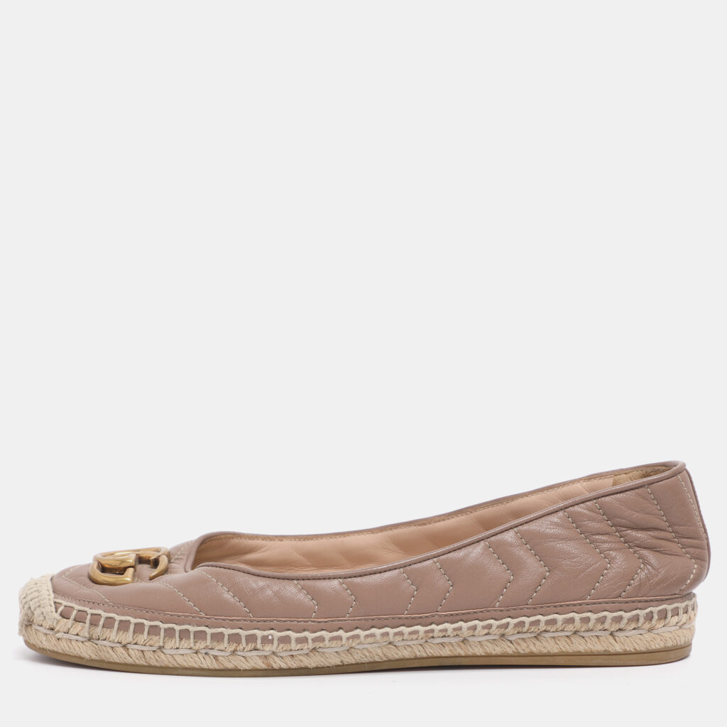 Gucci Nude Pink Quilted Leather GG Marmont Espadrille Flats Size 39 Gucci Nude Pink Quilted Leather GG Marmont Espadrille Flats Size 39