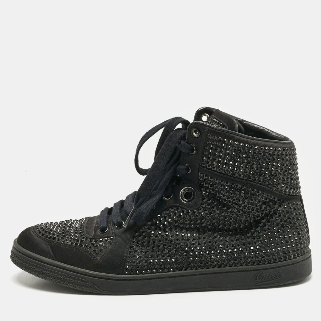 Gucci Black Satin Crystal Embellished Coda High Top Sneakers Size 39 Gucci Black Satin Crystal Embellished Coda High Top Sneakers Size 39
