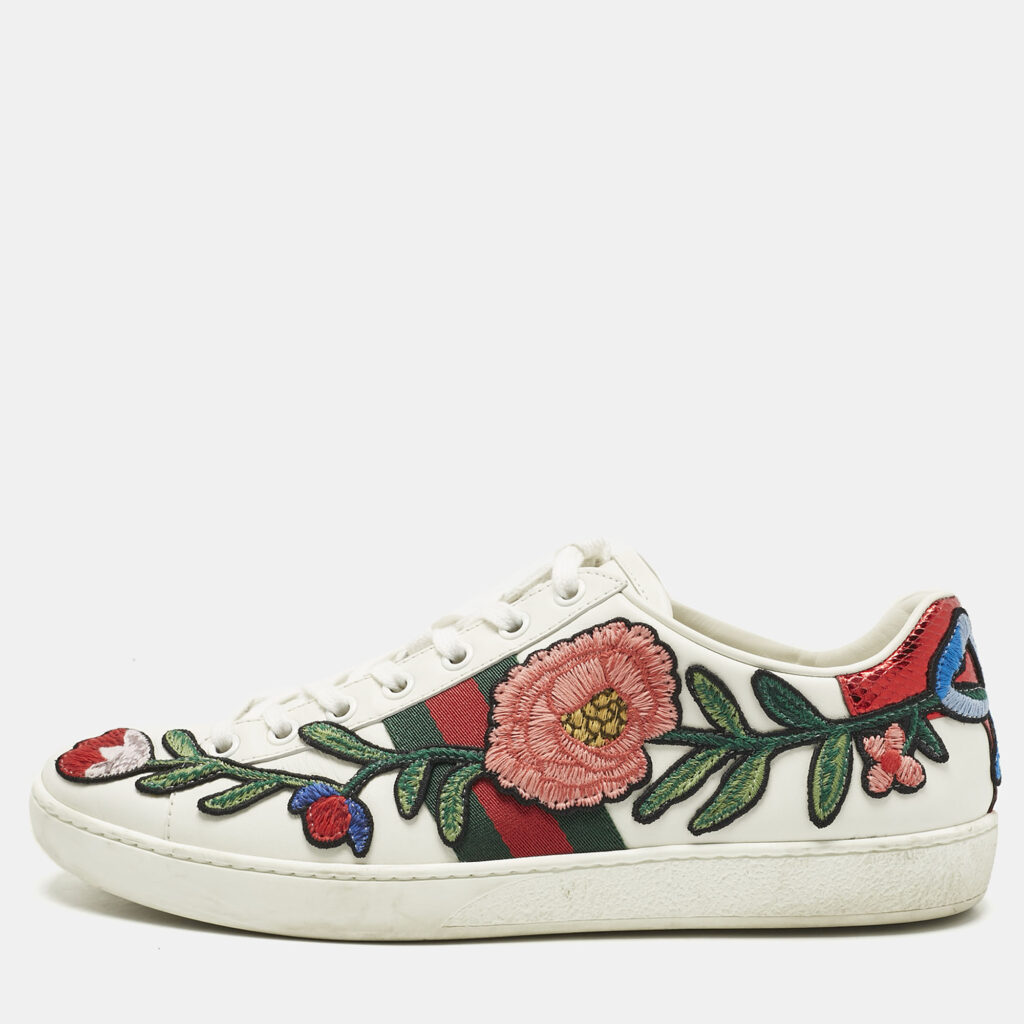 Gucci White Leather Floral Embroidered Ace Sneakers Size 38.5 Gucci White Leather Floral Embroidered Ace Sneakers Size 38.5