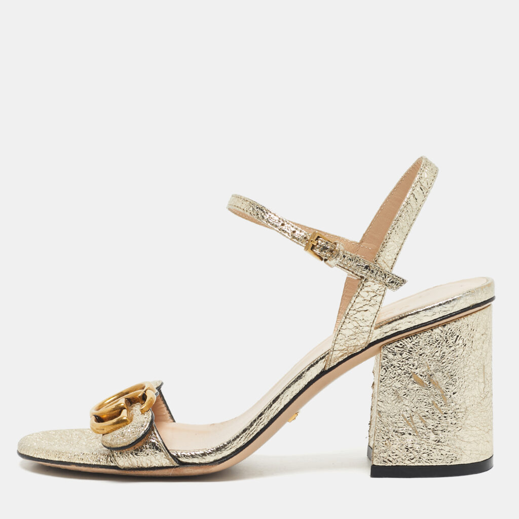 Gucci Gold Leather Horsebit Ankle Strap Sandals Size 36 Gucci Gold Leather Horsebit Ankle Strap Sandals Size 36