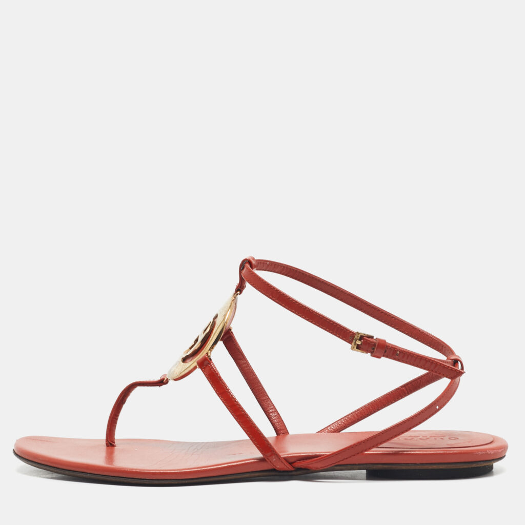 Gucci Orange Patent Leather GG Logo Buckle Flat Thong Sandals Size 37.5 Gucci Orange Patent Leather GG Logo Buckle Flat Thong Sandals Size 37.5