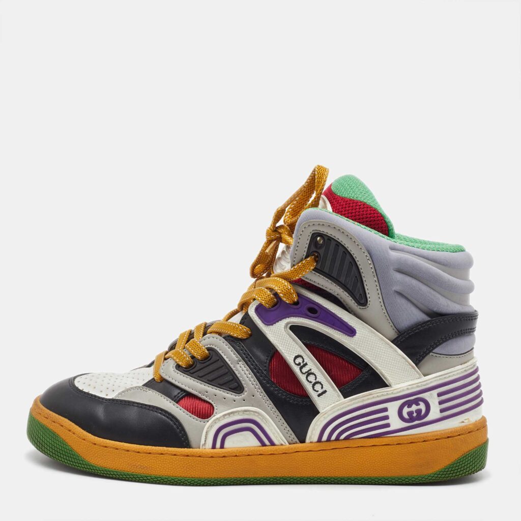 Gucci Multicolor Mesh, Canvas and Leather Basket High Top Sneakers Size 37 Gucci Multicolor Mesh, Canvas and Leather Basket High Top Sneakers Size 37