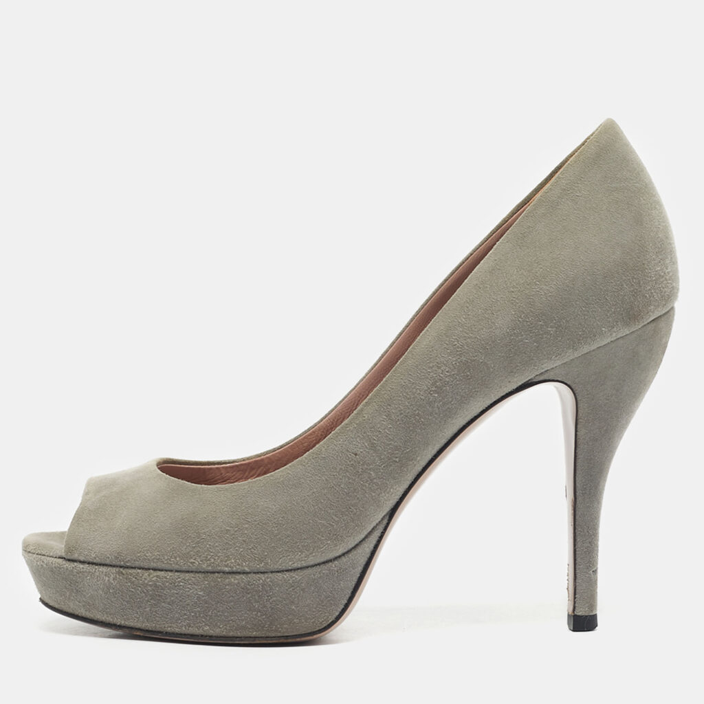 Gucci Grey Suede Platform Peep Toe Pumps Size 36 Gucci Grey Suede Platform Peep Toe Pumps Size 36