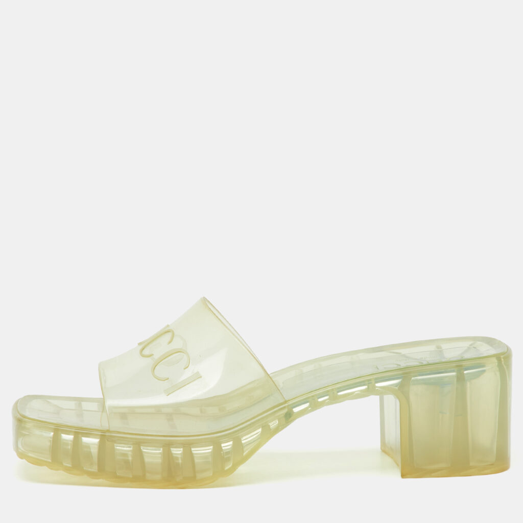 Gucci Transparent PVC Embossed Logo Block Heel Slide Sandals Size 36 Gucci Transparent PVC Embossed Logo Block Heel Slide Sandals Size 36