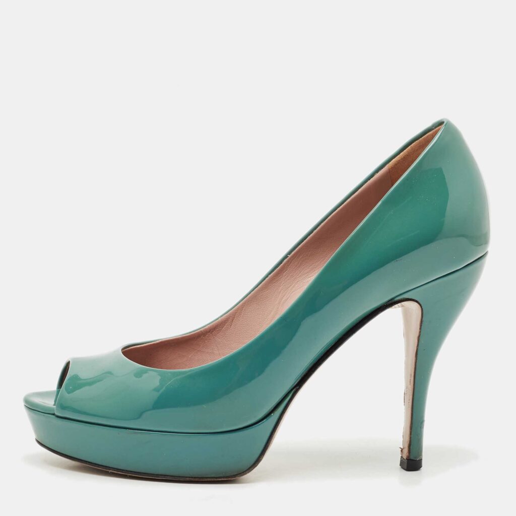Gucci Blue Patent Leather Platform Peep Toe Pumps Size 36 Gucci Blue Patent Leather Platform Peep Toe Pumps Size 36