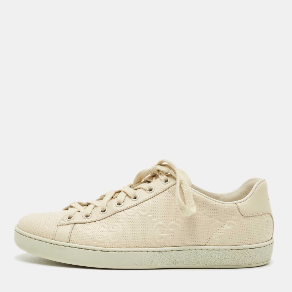 Gucci Cream Perforated Leather Interlocking G Ace Sneakers Size 39.5 Gucci Cream Perforated Leather Interlocking G Ace Sneakers Size 39.5
