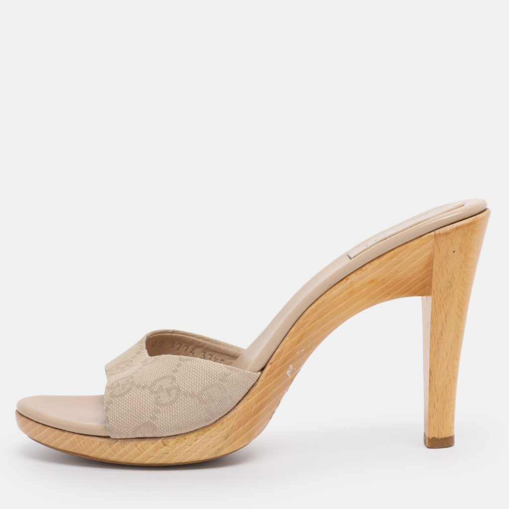 Gucci Beige GG Canvas Slide Sandals Size 37.5