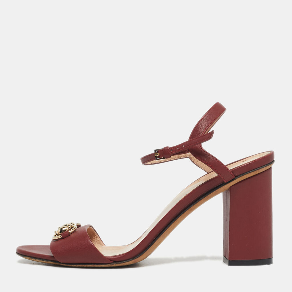 Gucci Burgundy Leather Horsebit Ankle Strap Block Heel Sandals Size 39 Gucci Burgundy Leather Horsebit Ankle Strap Block Heel Sandals Size 39