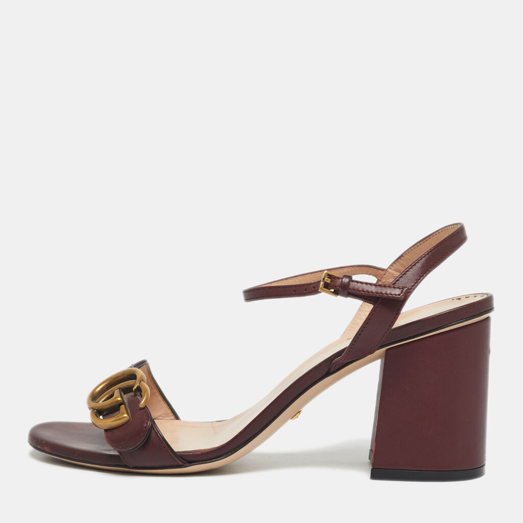 Gucci Burgundy Leather GG Marmont Ankle Strap Sandals Size 38 Gucci Burgundy Leather GG Marmont Ankle Strap Sandals Size 38