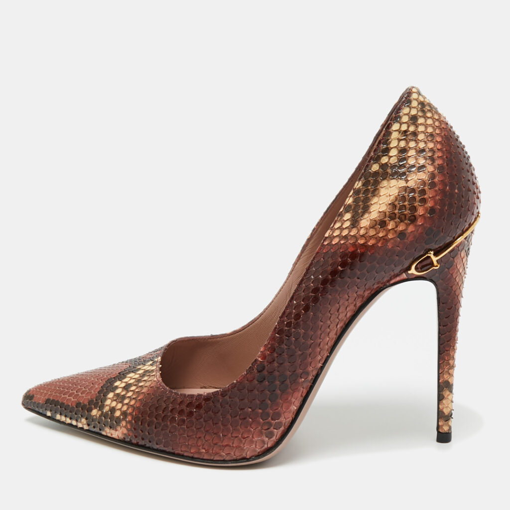 Gucci Brown/Cream Python Leather Pointed Toe Pumps Size 38 Gucci Brown/Cream Python Leather Pointed Toe Pumps Size 38