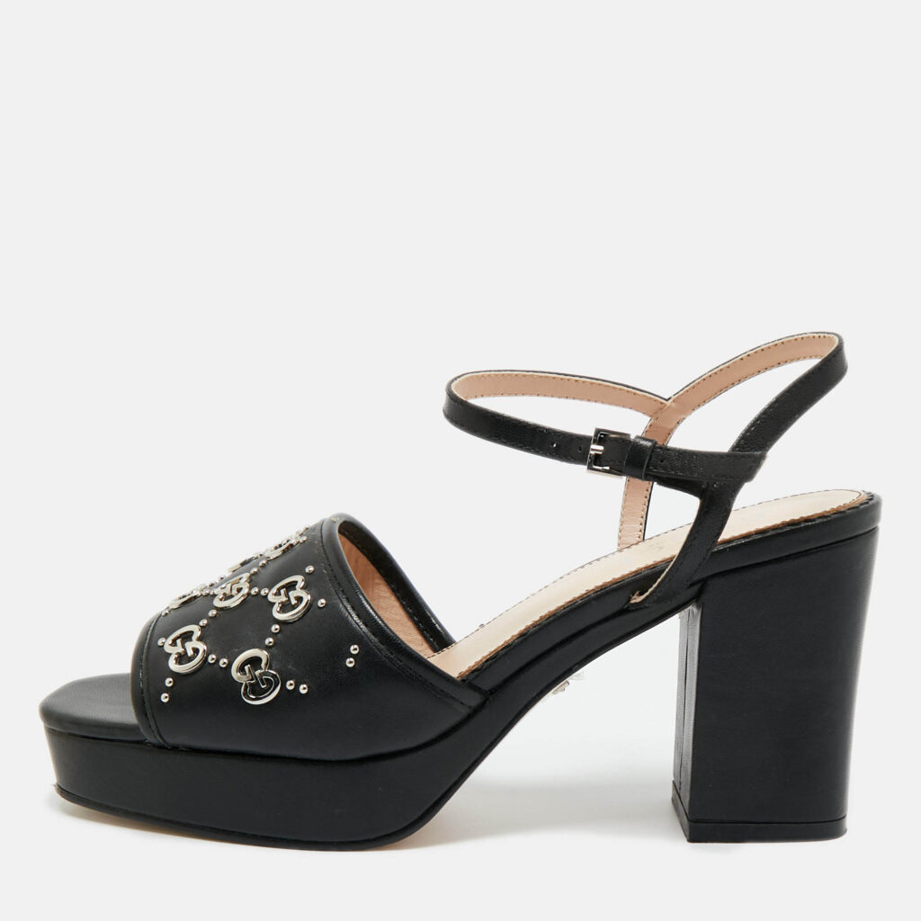 Gucci Black Leather Janaya GG Ankle Strap Sandals Size 40 Gucci Black Leather Janaya GG Ankle Strap Sandals Size 40