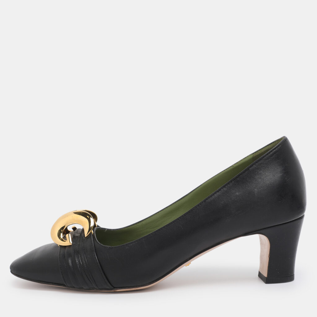 Gucci Black Leather Malaga Kid Square Toe Pumps Size 38