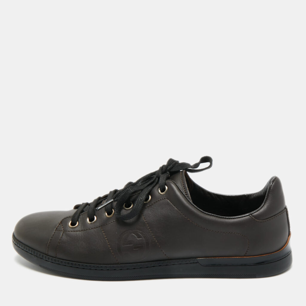 Gucci Dark Brown Leather Interlocking G Low Top Sneakers Size 39 Gucci Dark Brown Leather Interlocking G Low Top Sneakers Size 39