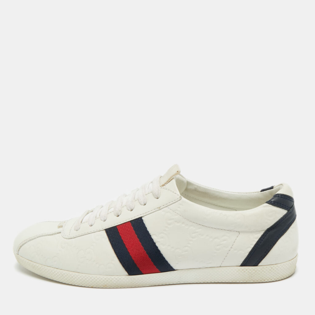 Gucci White Guccissima Leather Web Detail Low Top Sneakers Size 39 Gucci White Guccissima Leather Web Detail Low Top Sneakers Size 39