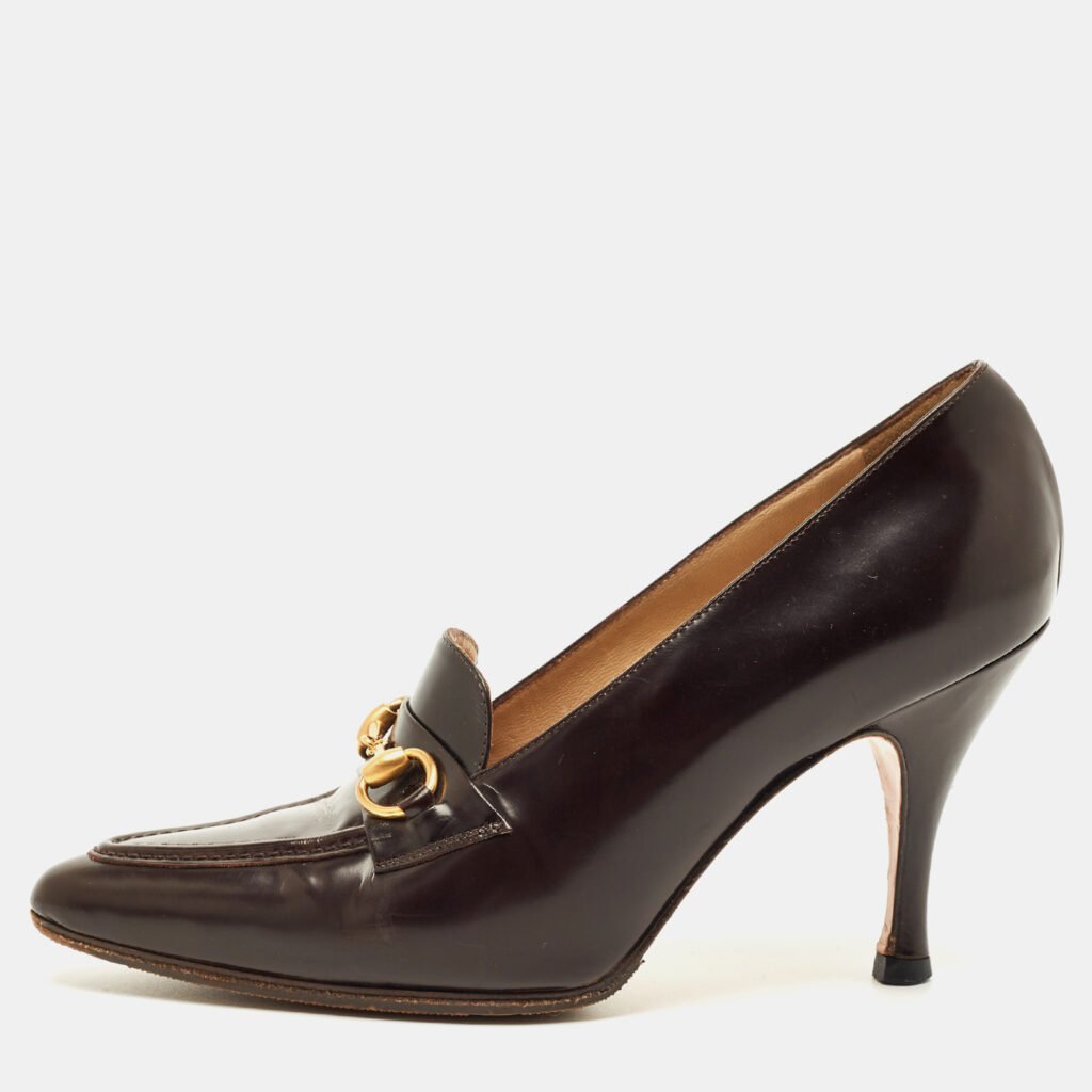 Gucci Dark Brown Leather Horsebit Pointed Toe Loafer Pumps Size 36 Gucci Dark Brown Leather Horsebit Pointed Toe Loafer Pumps Size 36