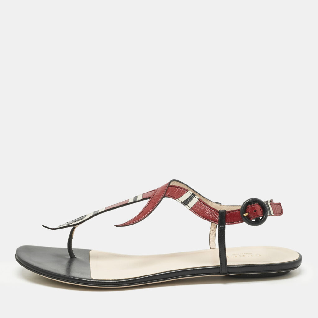 Gucci Multicolor Leather Yoko Snake Print Thong Flats Slides Size 38.5 Gucci Multicolor Leather Yoko Snake Print Thong Flats Slides Size 38.5