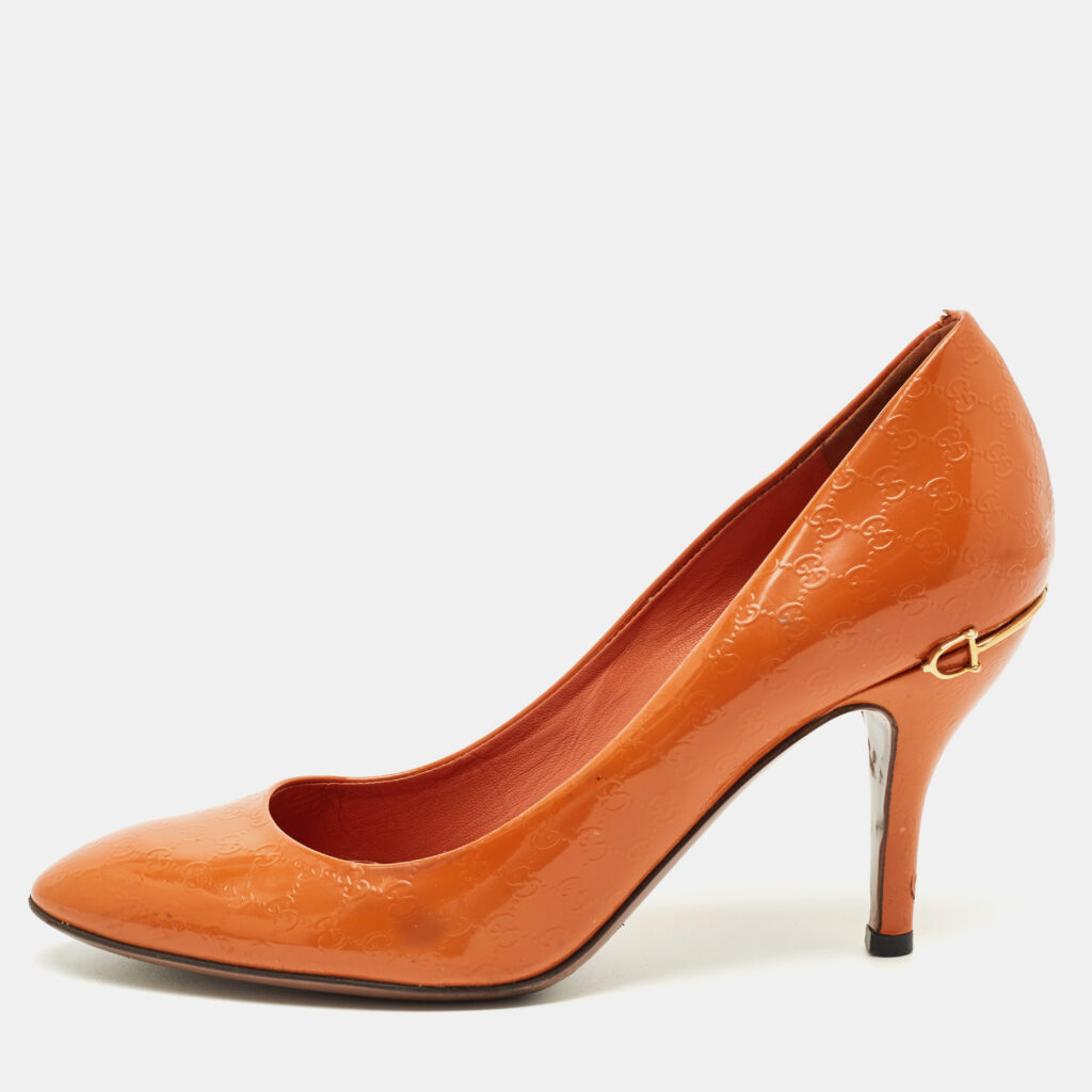 Gucci Orange Leather Guccissima Round Toe Pumps Size 37.5 Gucci Orange Leather Guccissima Round Toe Pumps Size 37.5