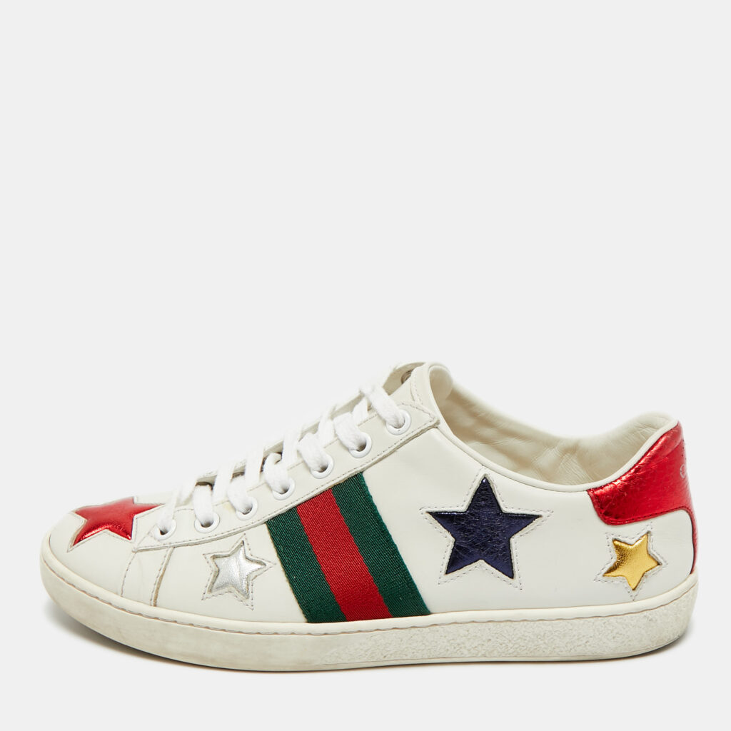 Gucci White Leather and Snakeskin Embossed Ace Lace Up Sneakers Size 36 Gucci White Leather and Snakeskin Embossed Ace Lace Up Sneakers Size 36